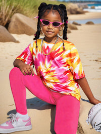 YK Girls Tie-Dye T-shirt with Leggings Clothing Set