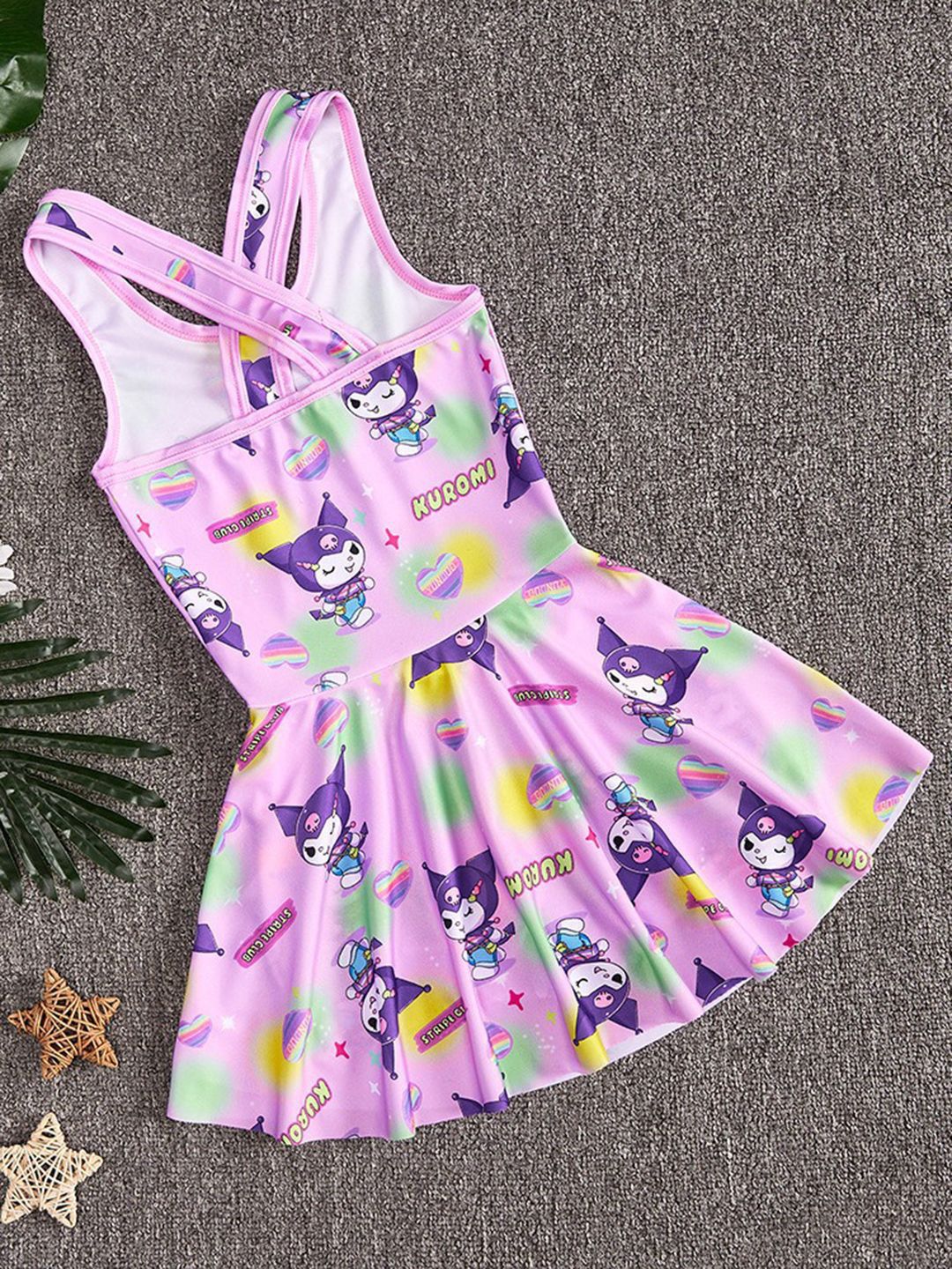 YK Girls Printed Round Neck Swim Dress