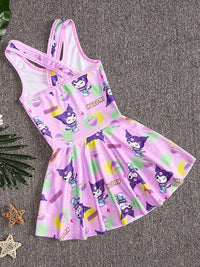YK Girls Printed Round Neck Swim Dress