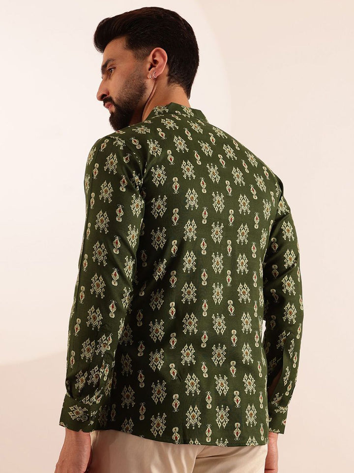 Anouk Men Ethnic Motifs Ikat Printed Mandarin Collar Short Kurta