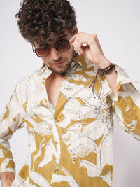 VASTRADO Men Classic Slim Fit Floral Printed Cutaway Collar Cotton Casual Shirt
