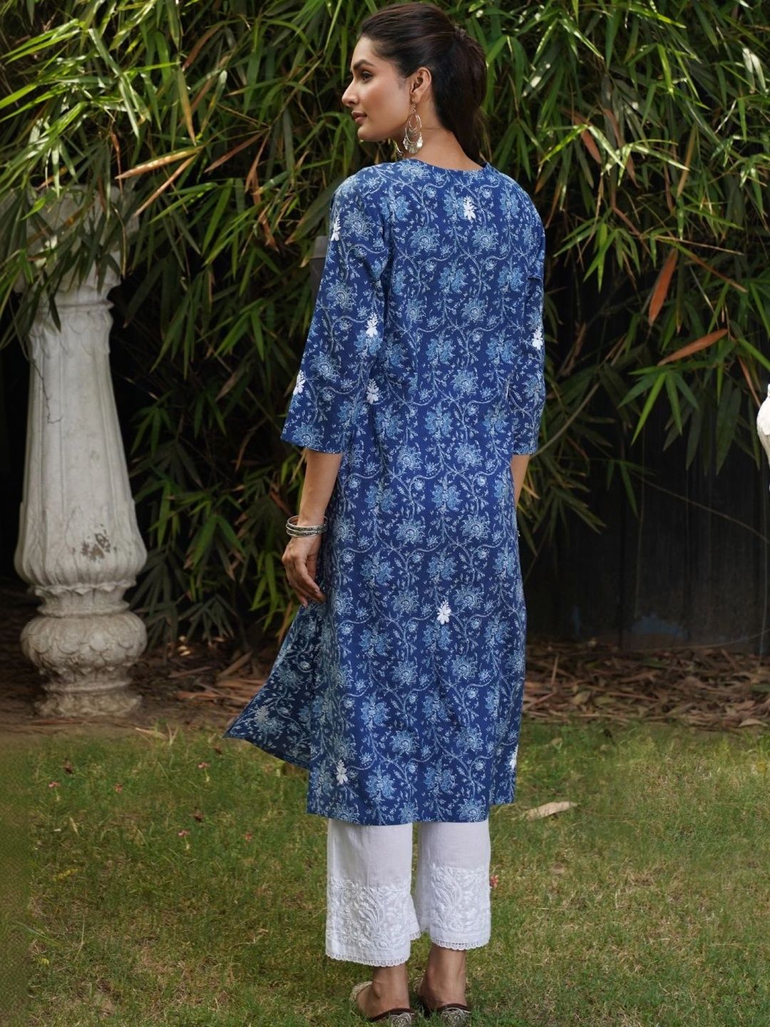 House of Chikankari Women Floral Printed Thread Work Indie Prints Kurta