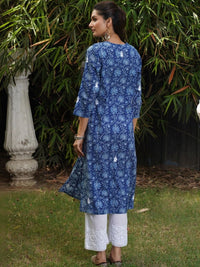 House of Chikankari Women Floral Printed Thread Work Indie Prints Kurta