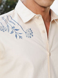 Thomas Scott Men's Cotton Floral Embroidered Casual Shirt
