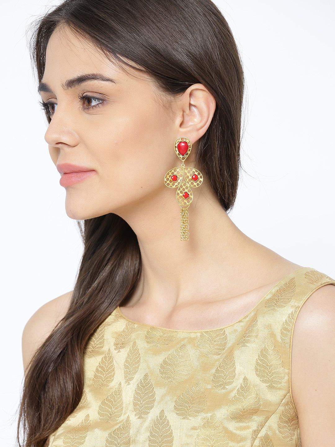 Anting-anting Jatuh Kontemporari Anouk Batu Bersalut Emas Merah