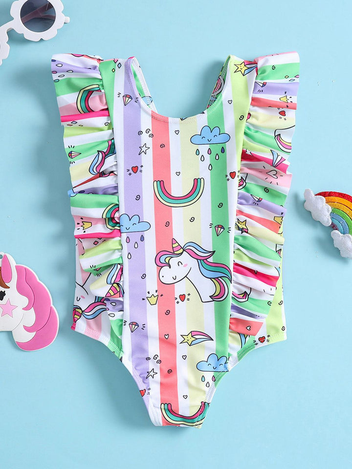 YK Girls Abstract Printed Swimwear Bodysuit