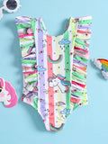 YK Girls Abstract Printed Swimwear Bodysuit