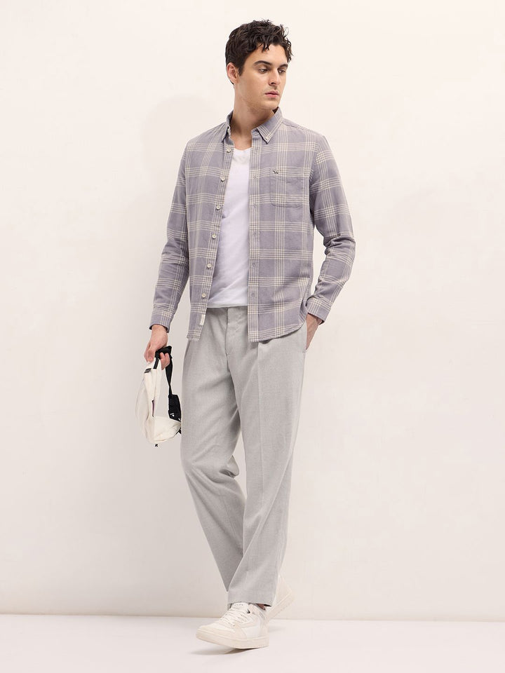 THE BEAR HOUSE Men Slim Fit Button-Down Collar Checked Cotton Casual Shirt