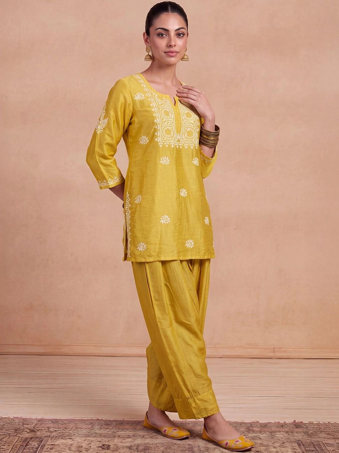 House of Chikankari Women Ethnic Motifs Embroidered Regular Chikankari Kurta with Patiala