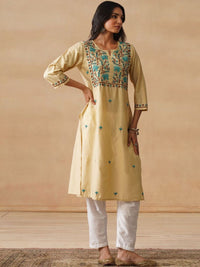 House of Chikankari Women Solid Beige Cotton Kurta