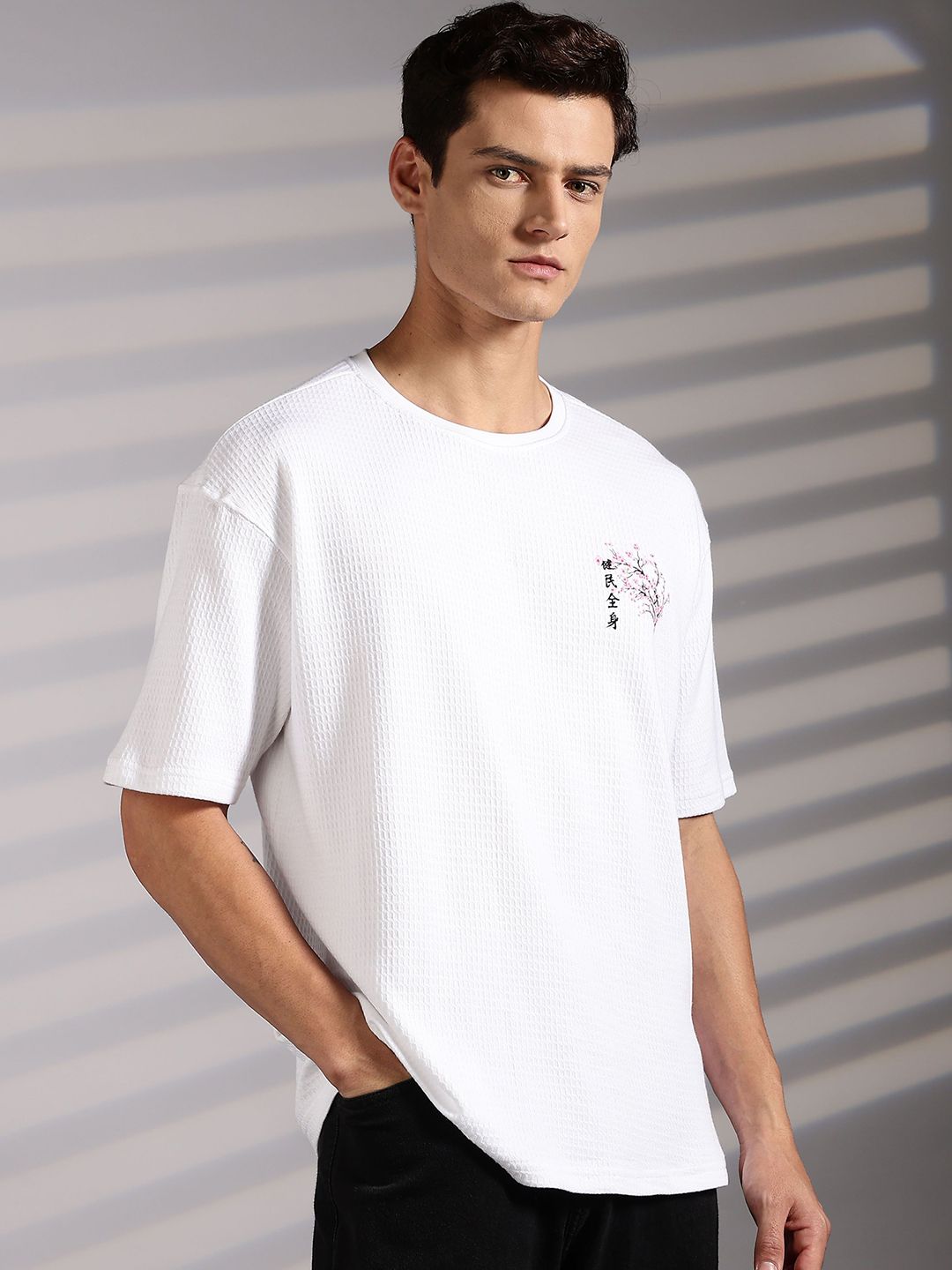Eszett Lelaki Floral Printed Leher Bulat Bersaiz Besar T-shirt Kapas
