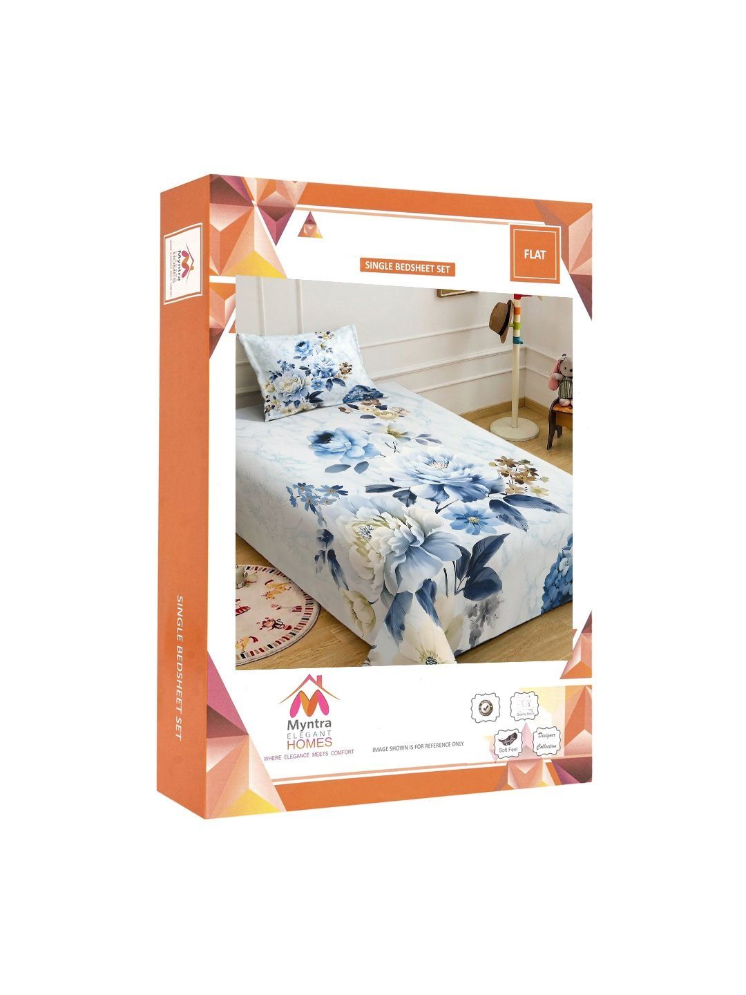 Myntra Elegant Blue & White Floral 400 TC Single Cadar 7D dengan 1 Sarung Bantal