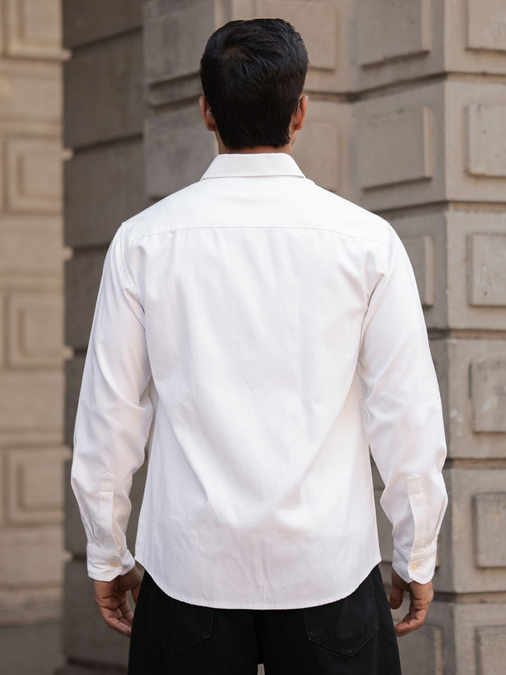 Powerlook Men Spread Collar Solid Cotton Casual Shirt
