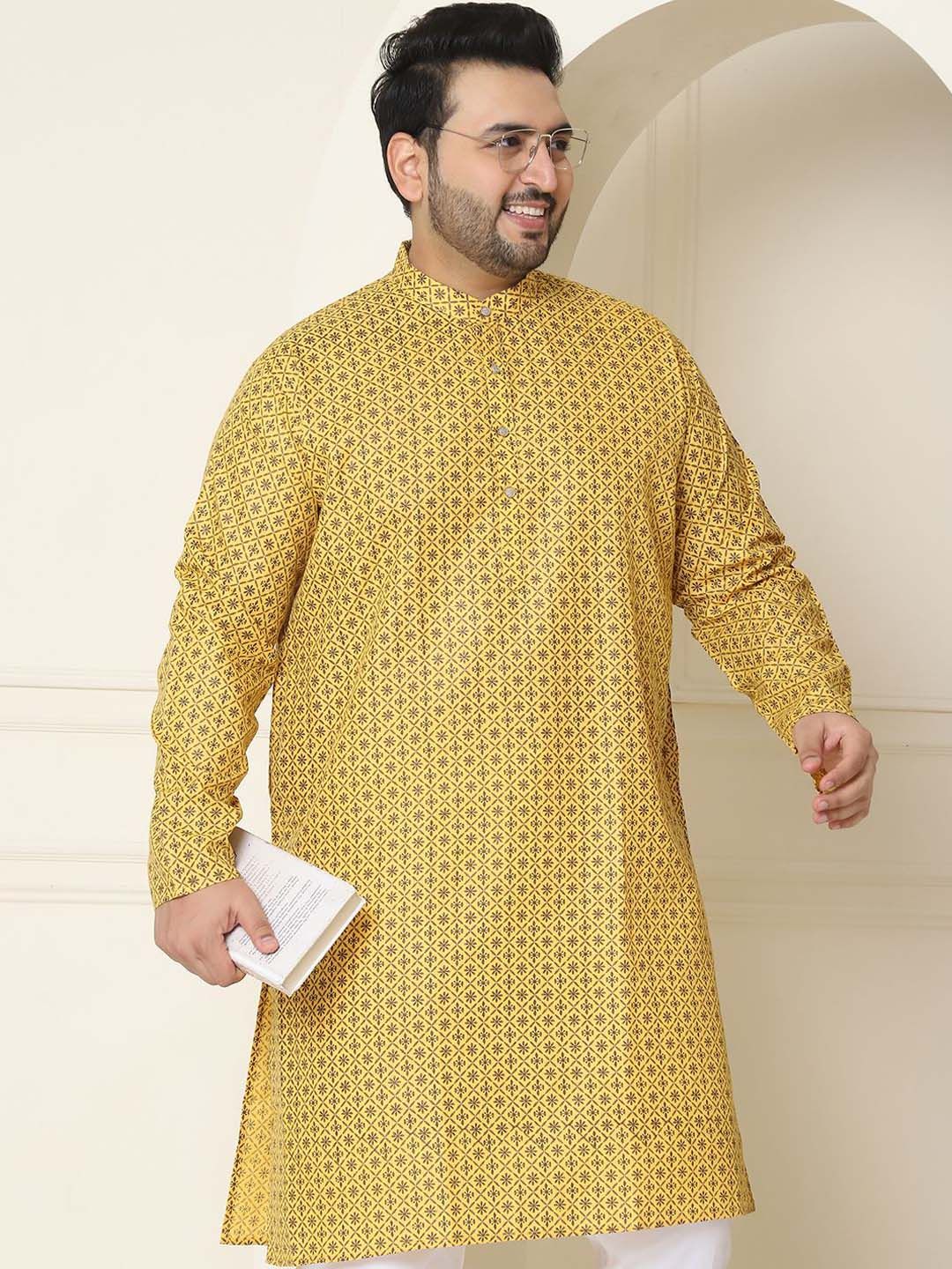 SOJANYA PLUS Floral Embroidered Thread Work Cotton Linen Straight Kurta with Pyjamas