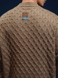 HIGHLANDER Men Self Design Round Neck Drop Shoulder Oversized Sweater