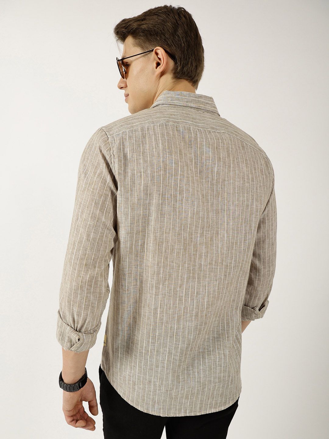 Thomas Scott Men Classic Slim Fit Opaque Striped Casual Shirt