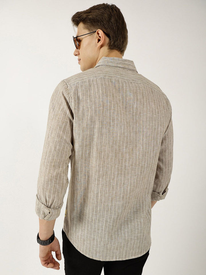 Thomas Scott Men Classic Slim Fit Opaque Striped Casual Shirt