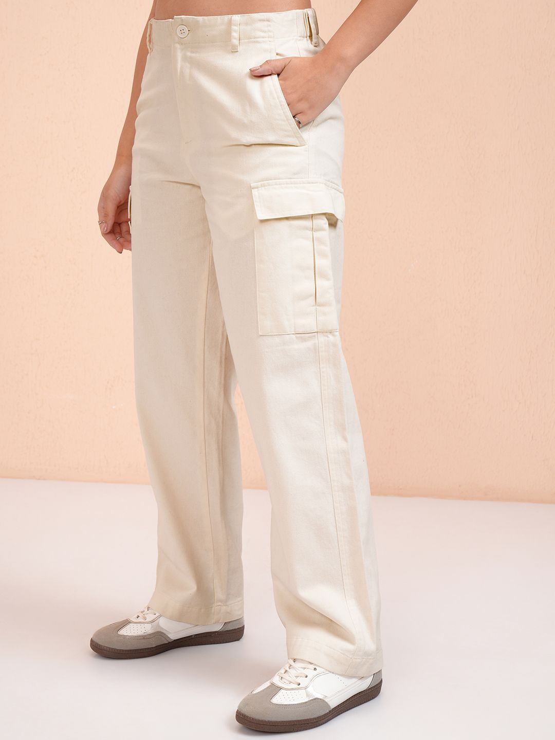 Street By Tokyo Talkies Women Cotton Straight Fit Cargos Trousers