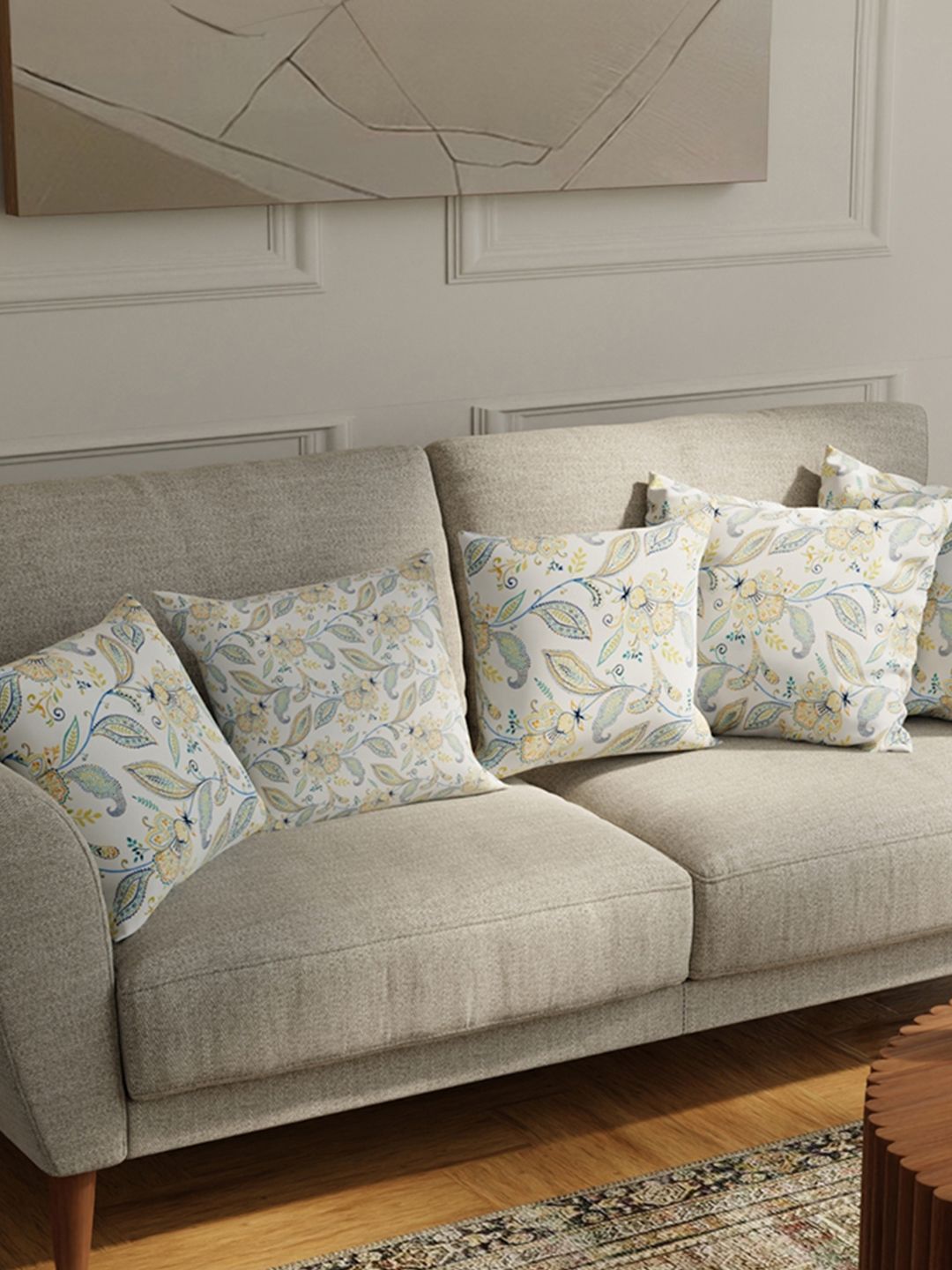 URBAN SPACE Blue & White 5 Pieces Ethnic Motifs Printed Cotton Square Cushion Covers