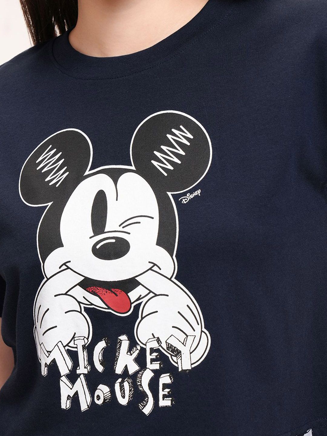 Tokyo Talkies Navy Blue Disney Mickey Mouse Printed Pure Cotton T Shirt With Trouser