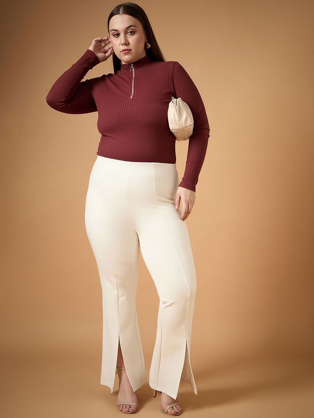 SASSAFRAS Curve Women Comfort Slim Fit High-Rise Trousers
