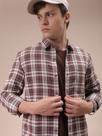 The Indian Garage Co Men Cutaway Collar Checked Cotton Slim Fit Casual Shirt