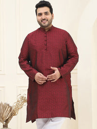SOJANYA Plus Floral Embroidered Mandarin Collar Long Sleeve Cotton Silk Straight Kurta