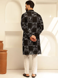 SOJANYA Bunga Sulam Kolar Mandarin Benang Kerja Cotton Silk Kurta Lurus