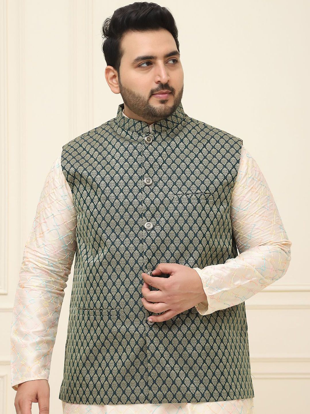 SOJANYA PLUS Men Printed Nehru Plus Size Jacket