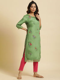 W Embroidered Thread Work Keyhole Neck Straight Kurta