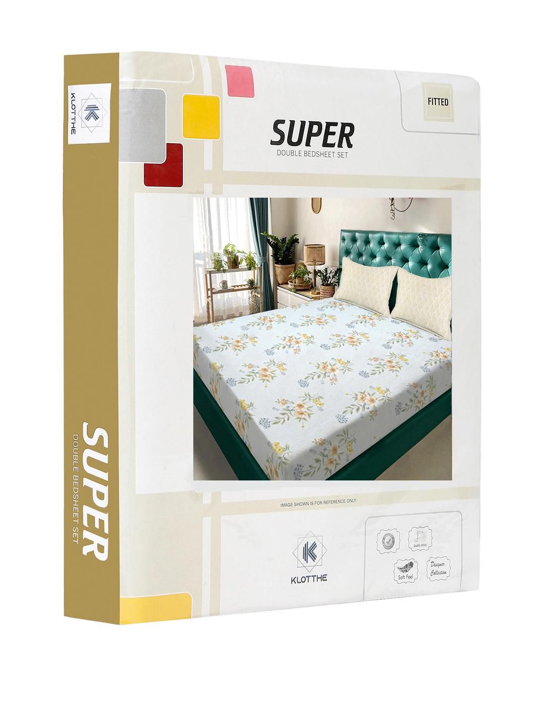 KLOTTHE White & Beige Floral Print Polycotton Dilengkapi 300 TC Cadar & 2 Sarung Bantal