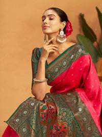 Kalini Silk Blend Woven Paithani Saree with Blouse Piece