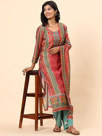 Mamicha Women Ethnic Motifs Printed Regular Mirror Work Pure Cotton Kurta with Trousers & With Dupatta