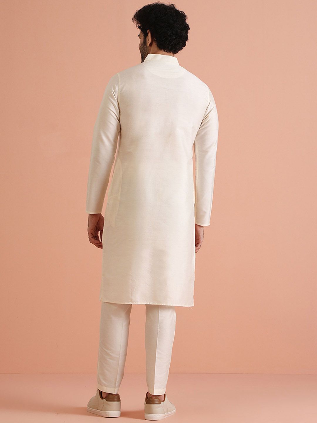 KISAH Men Mandarin Collar Regular Solid Kurta Trouser Set
