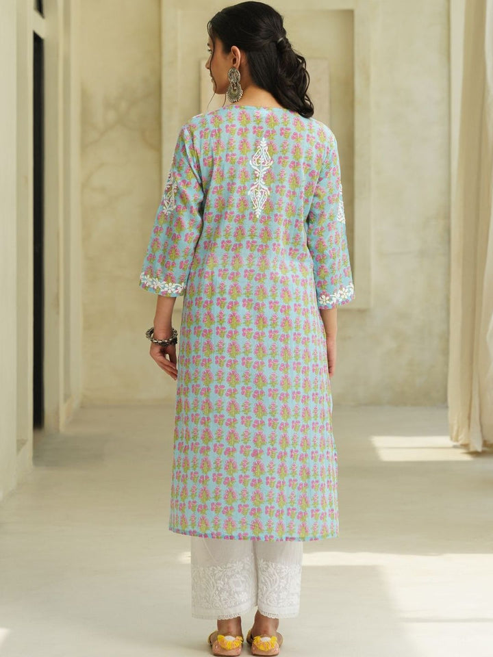 House of Chikankari Women Floral Printed Thread Work Indie Florals Kurta