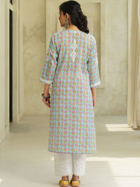 House of Chikankari Women Floral Printed Thread Work Indie Florals Kurta