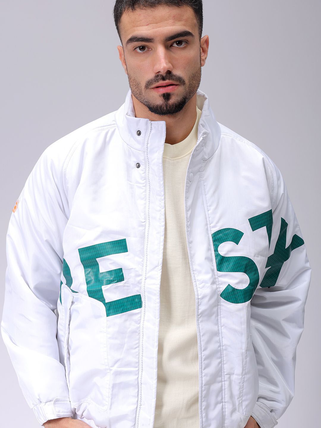 The Indian Garage Co Men Lightweight Puffer Jacket with Patchwork