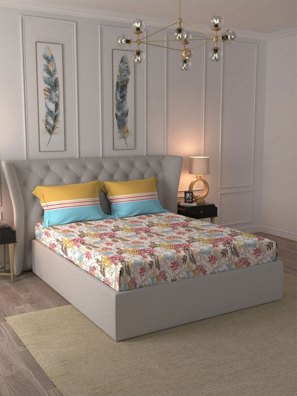 MYTRIDENT Firefly Red Dusk & Dawn Flat 144TC Queen Cotton Bedsheet Set