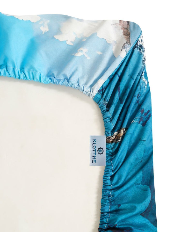 KLOTTHE Blue Floral Printed 400 TC Cadar King Superfine