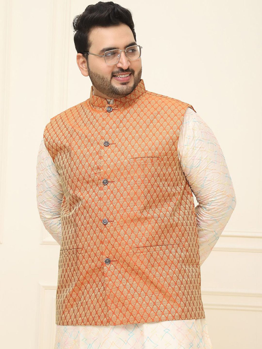 SOJANYA PLUS Men Printed Nehru Plus Size Jacket