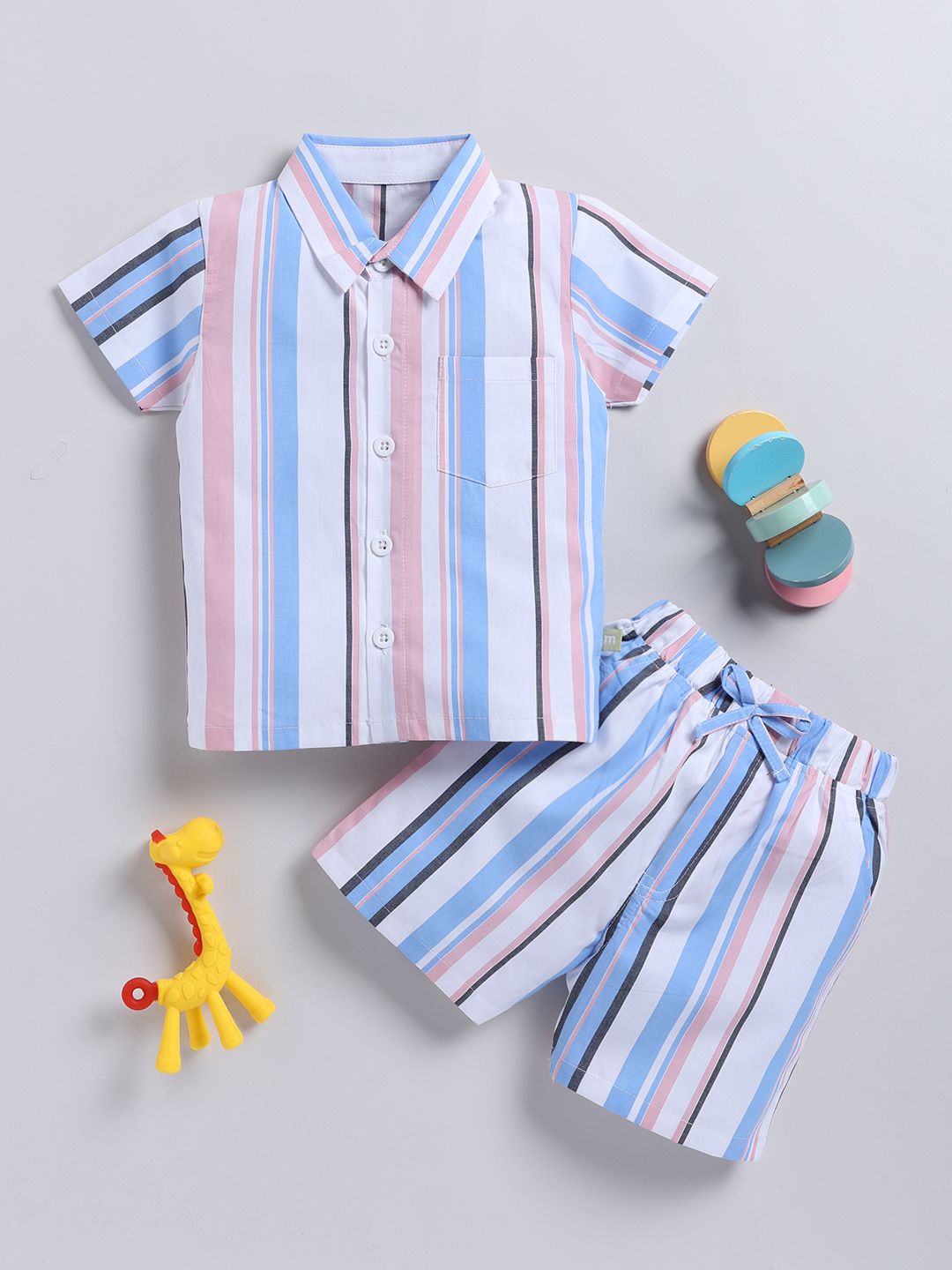 Moms Love Infant Boys Striped Pure Cotton Clothing Set