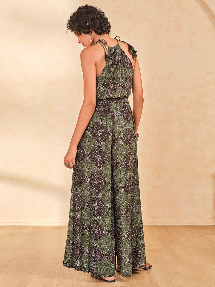 Global Desi Women Halter Neck Printed Basic Jumpsuit