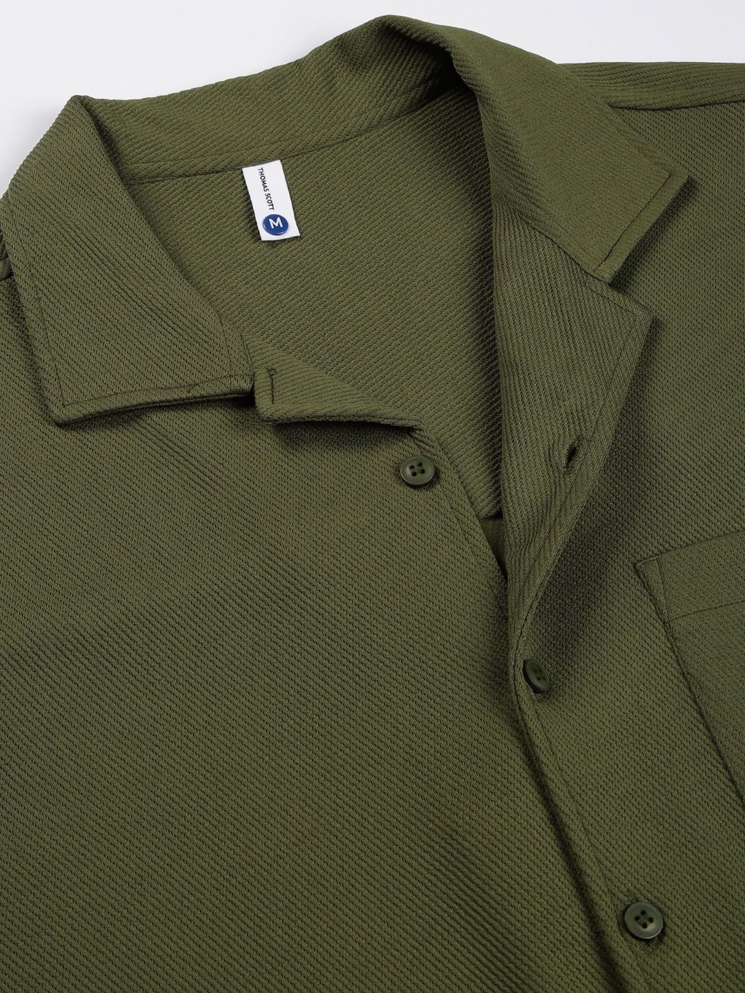 Thomas Scott Men Premium Cuban Collar Textured Cotton Casual Shirt