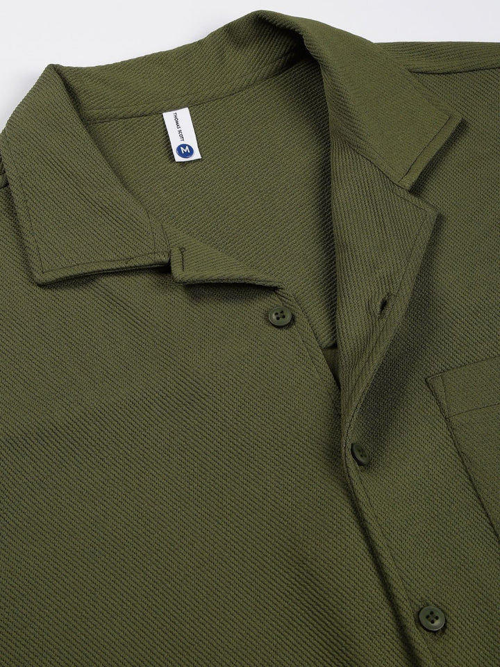 Thomas Scott Men Premium Cuban Collar Textured Cotton Casual Shirt