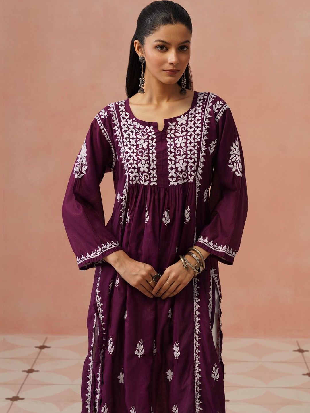 House of Chikankari Women Embroidered Chikankari Chanderi Silk Kurta