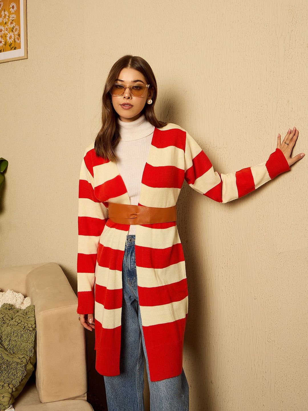 Berrylush Women Striped Longline Cardigan
