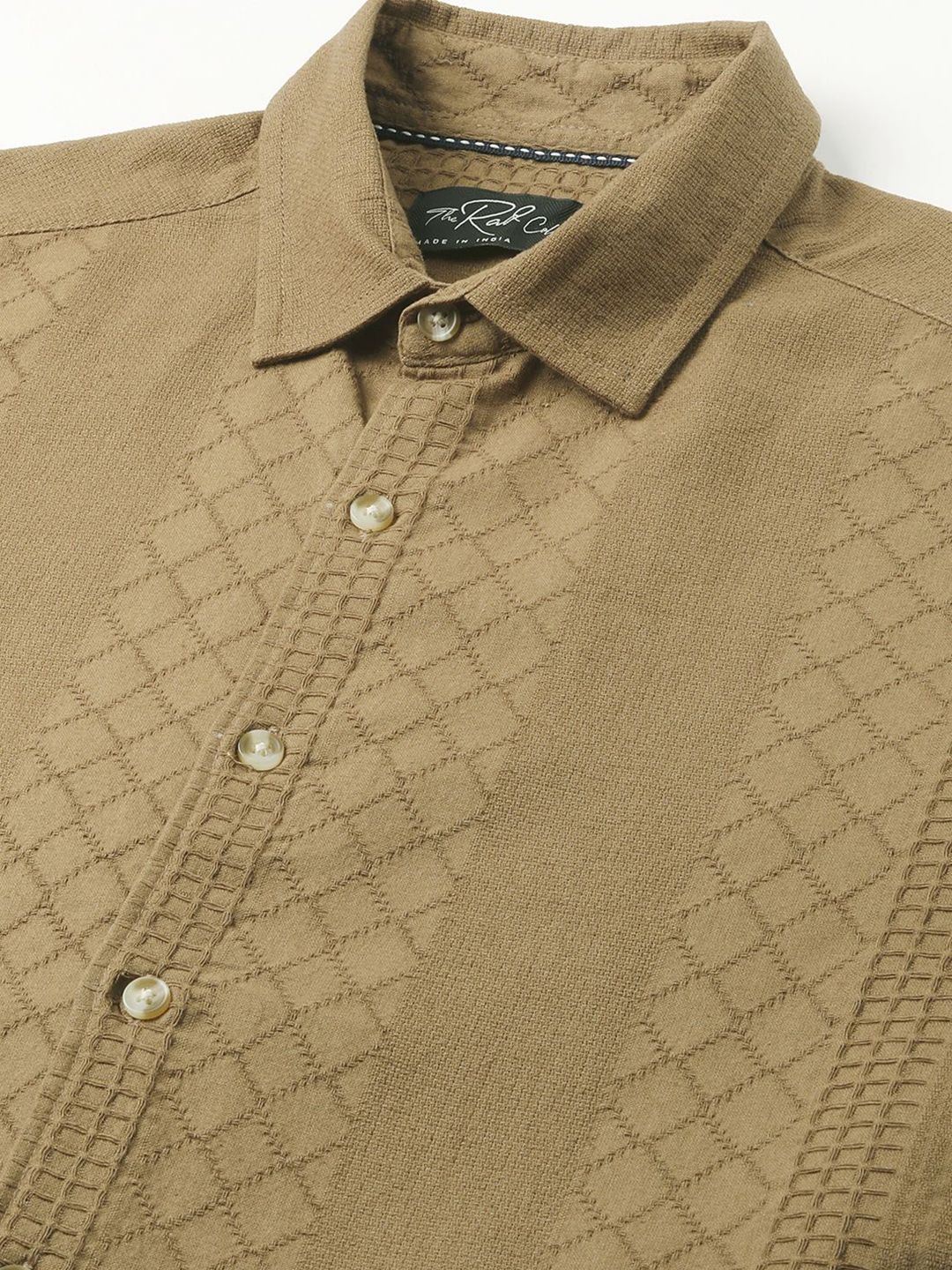 VASTRADO Men Slim Fit Textured Spread Collar Cotton Casual Shirt