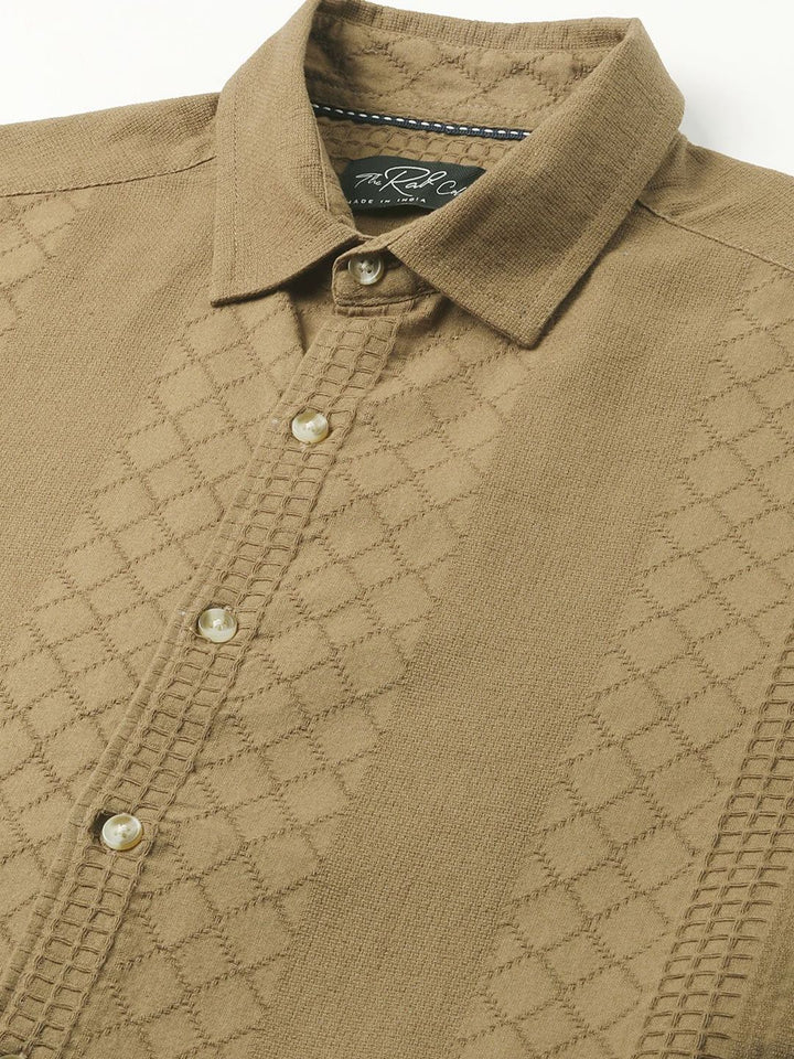 VASTRADO Men Slim Fit Textured Spread Collar Cotton Casual Shirt
