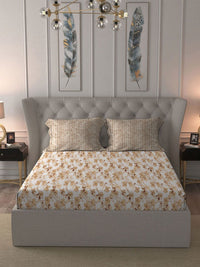 MYTRIDENT Celebration Off White Printed Pure Cotton 144 TC Queen Bedsheet Set 2.28 m x 2.54 m