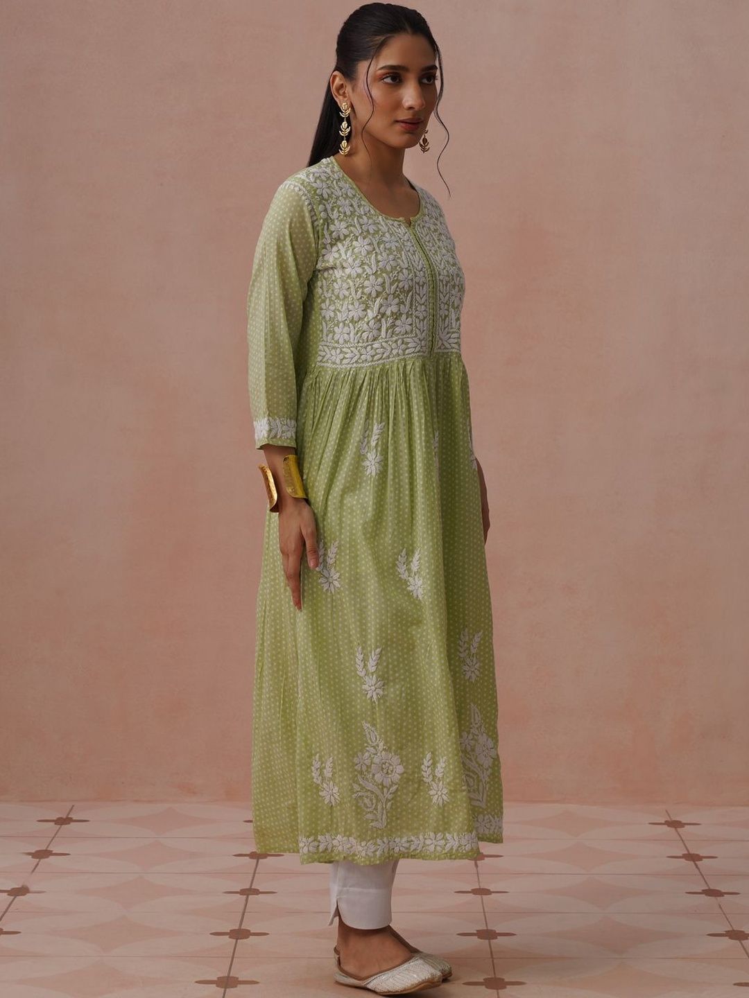 House of Chikankari Ethnic Motifs Print A-Line Maxi Dress